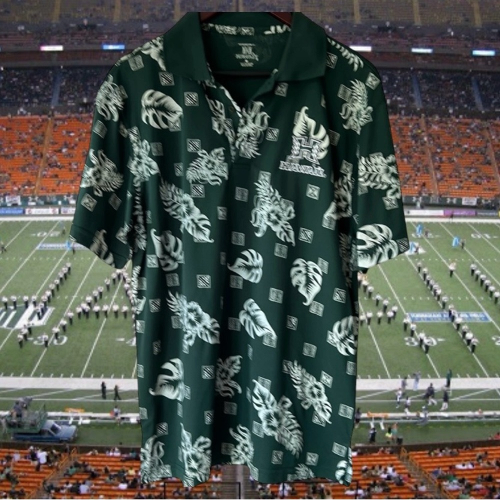 University Hawaii Men's Medium Shirt Rainbow Polo Warriors Floral Embroidered H